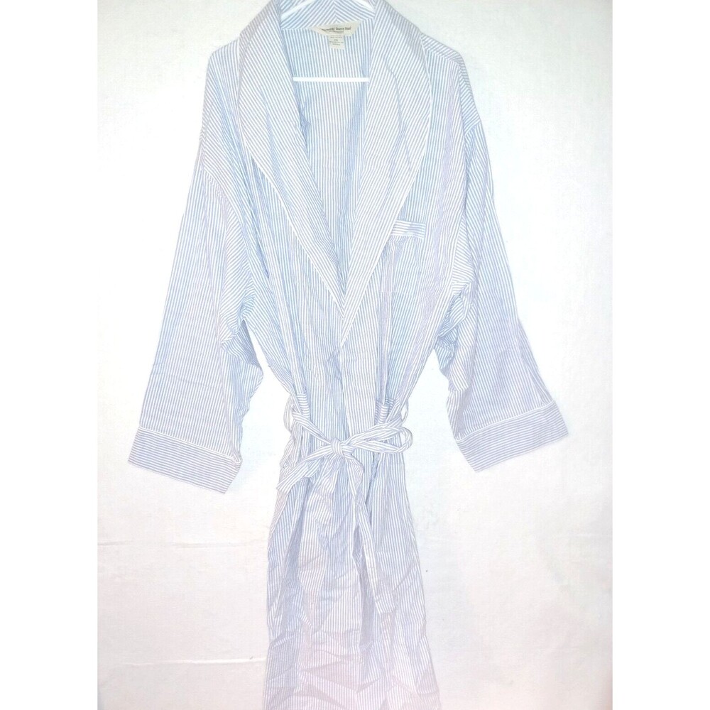 Vermont Country Store Mens Classic Striped Long Robe 100% Cotton Size 2XL Blue